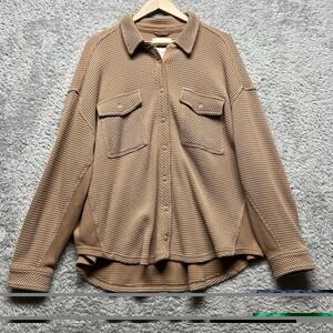 Aerie Lumberjane Waffle Shirt Womens Large Tan Oversized Button Shacket Jacket